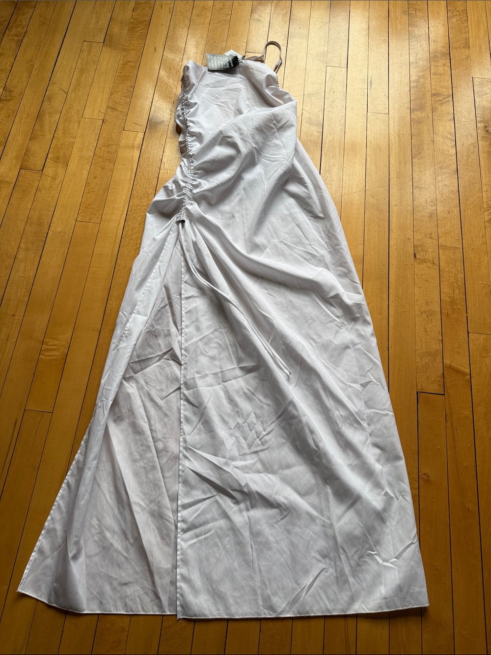 Ioannes Luxury Pure Cotton Sleeveless White Maxi Dress with Side Ruched Detail